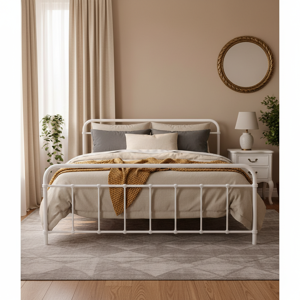 Queen Bed Frame Metal Bed Frame LEO - (White) by Artiss