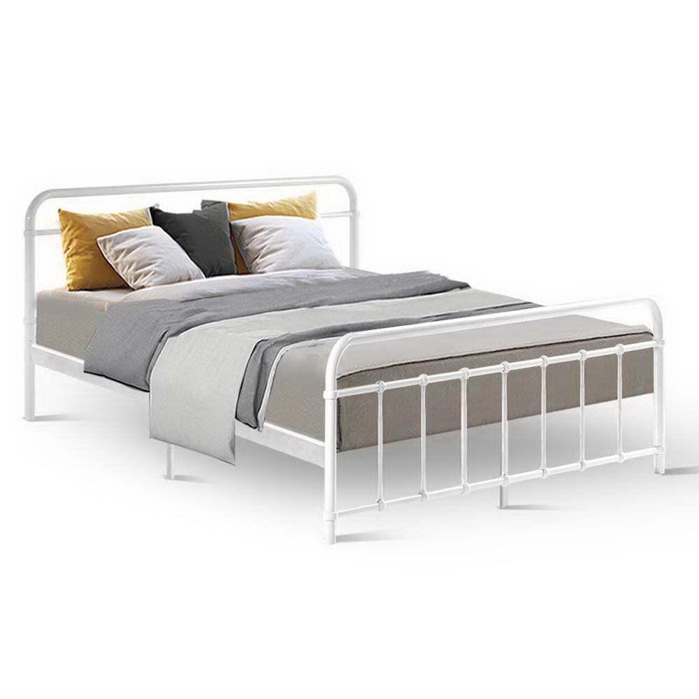Queen Bed Frame Metal Bed Frame LEO - (White) by Artiss