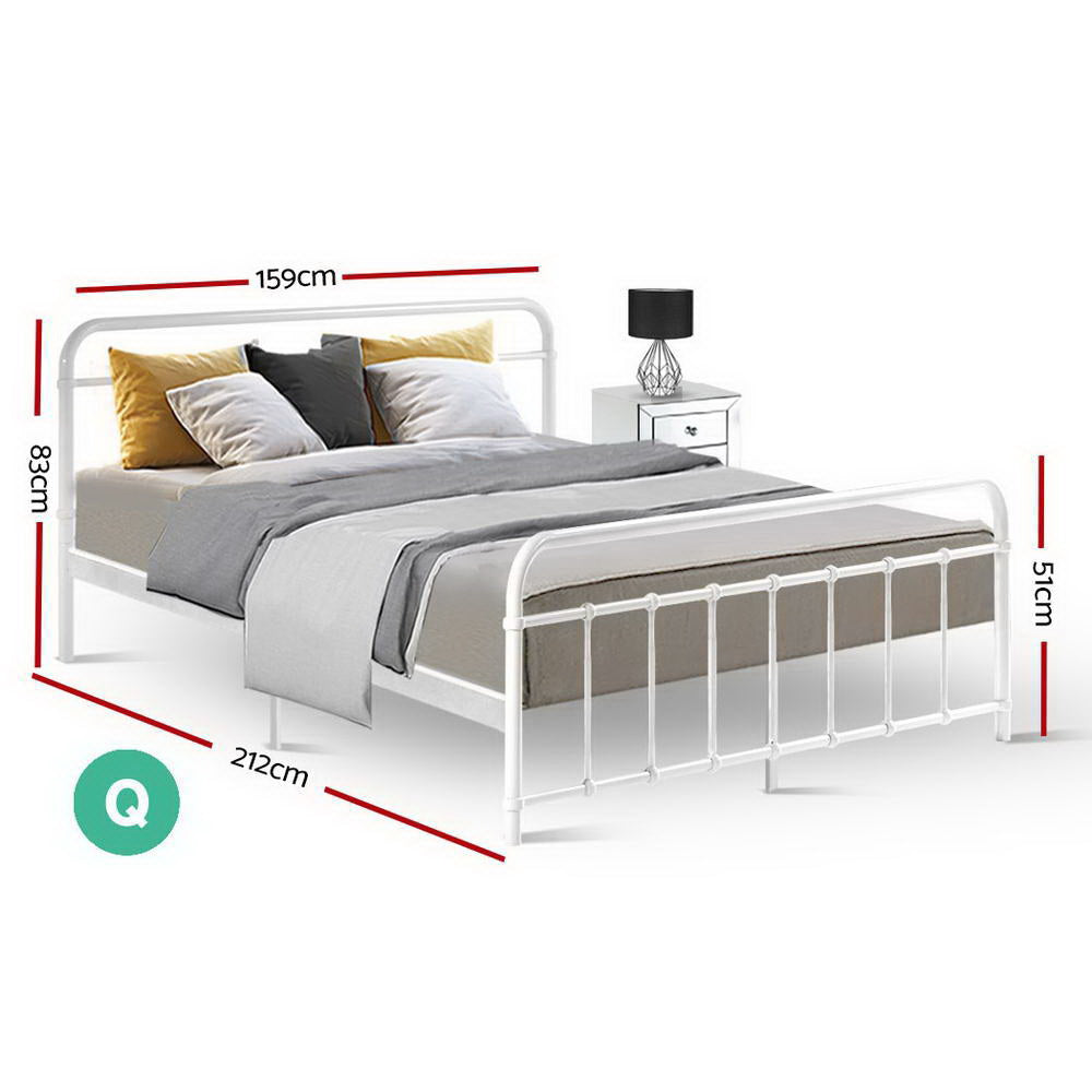Queen Bed Frame Metal Bed Frame LEO - (White) by Artiss