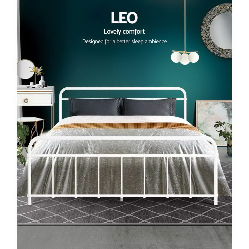 Queen Bed Frame Metal Bed Frame LEO - (White) by Artiss
