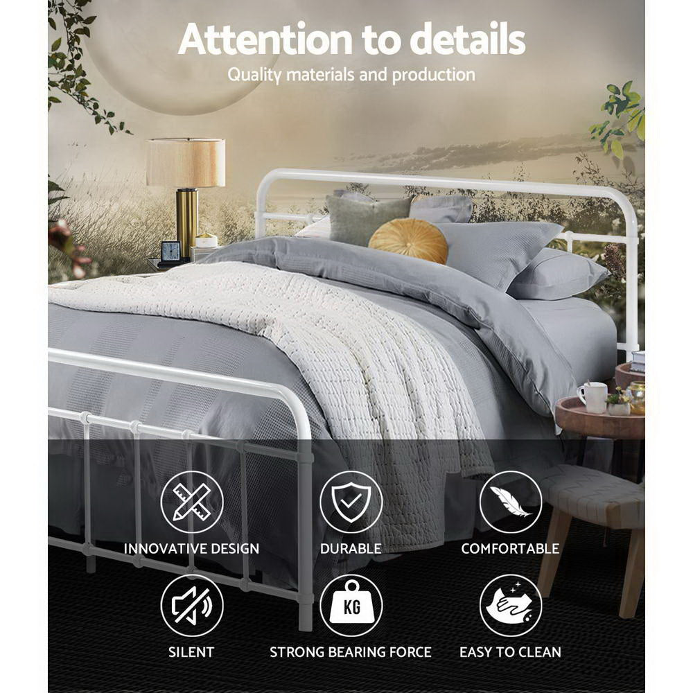 Queen Bed Frame Metal Bed Frame LEO - (White) by Artiss