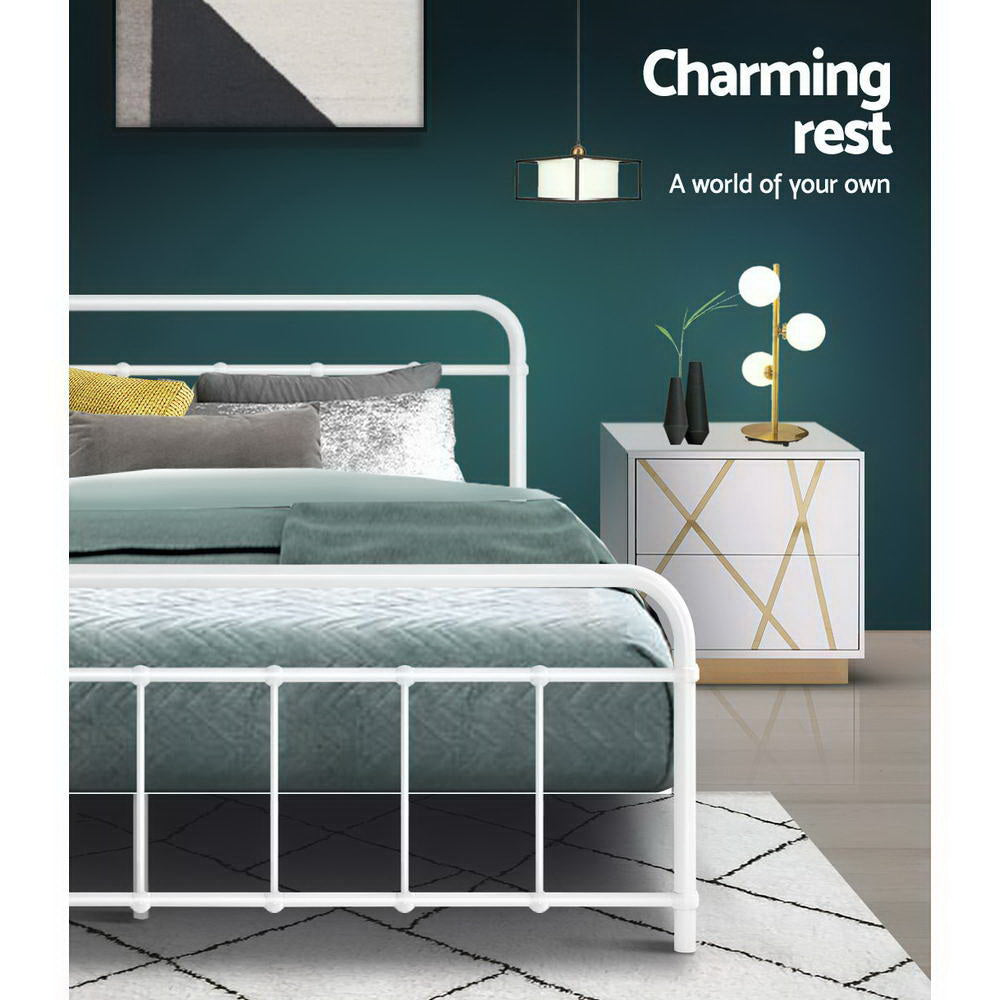 Queen Bed Frame Metal Bed Frame LEO - (White) by Artiss