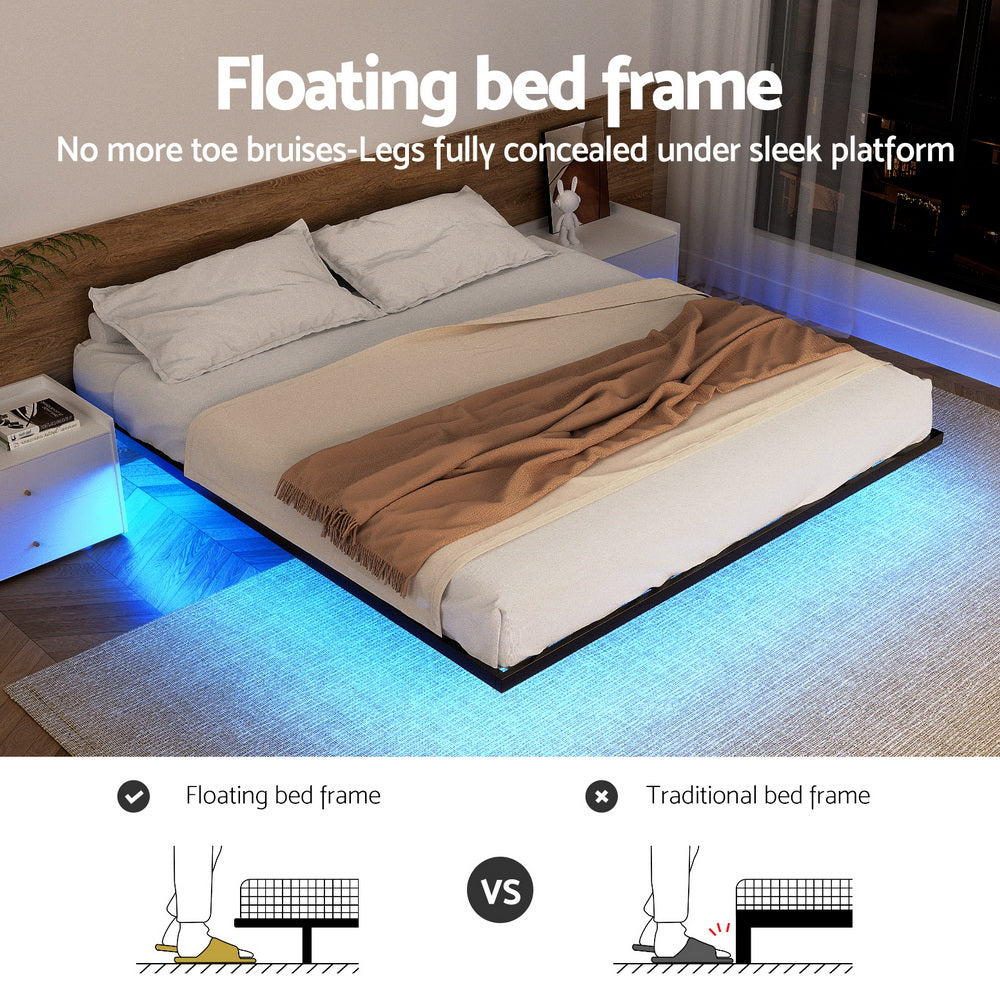 Queen Bed Frame,Floating Metal Bed Frame with Smart LED Lights - Sturdy Metal Platform Bed Base, Silent Design, Tool-Free Assembly, 300KG Capacity for Home/Hotel/Master Bedroom? by Artiss
