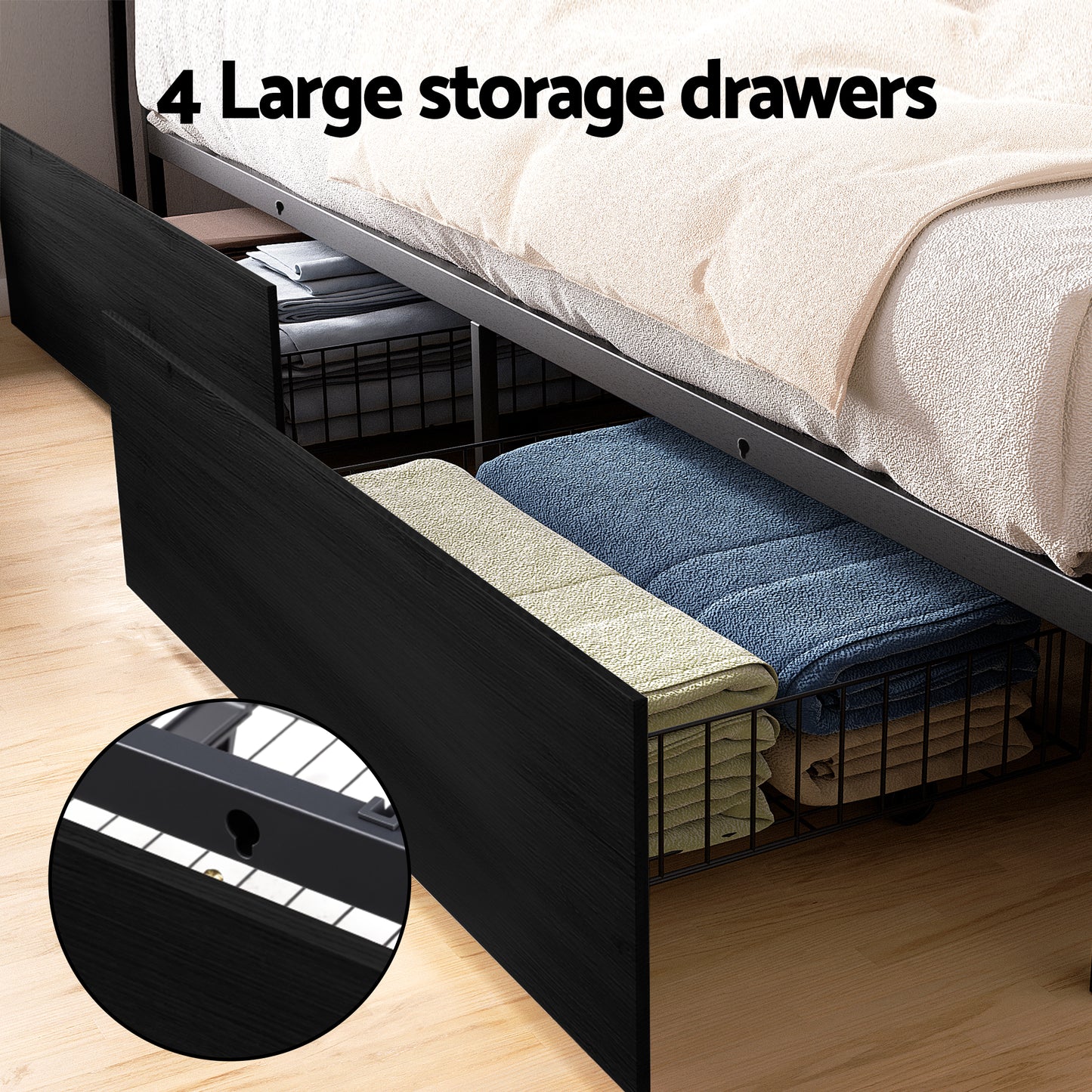 Queen Metal Bed Frame Size Storage Headboard Charge Station LED 4 Drawers by Artiss
