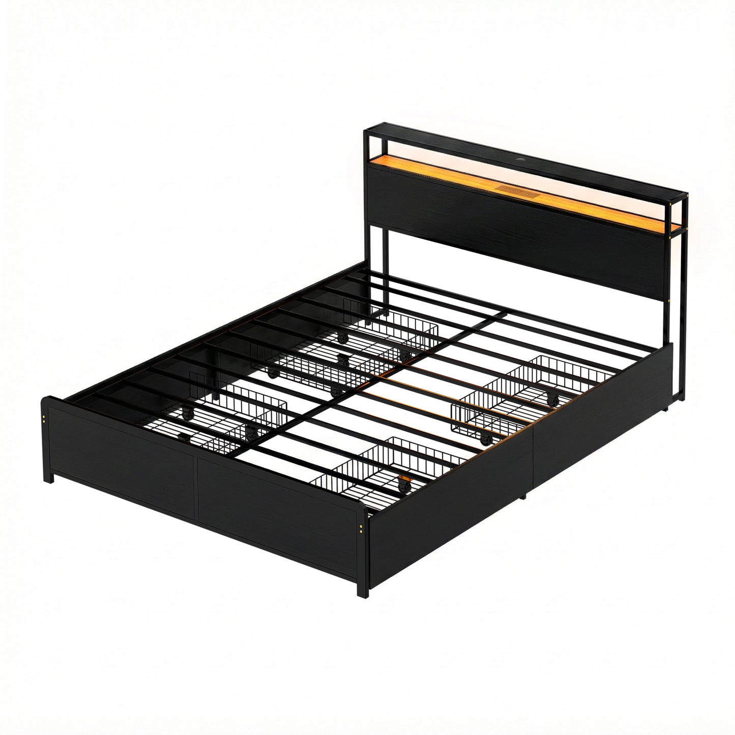 Queen Metal Bed Frame Size Storage Headboard Charge Station LED 4 Drawers by Artiss