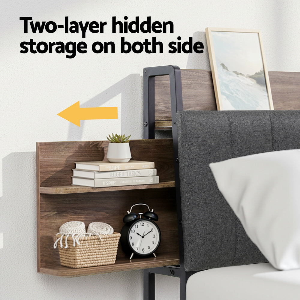Queen Metal Bed Frame Size with 2-Tier Hidden Storage with Charging Station by Artiss