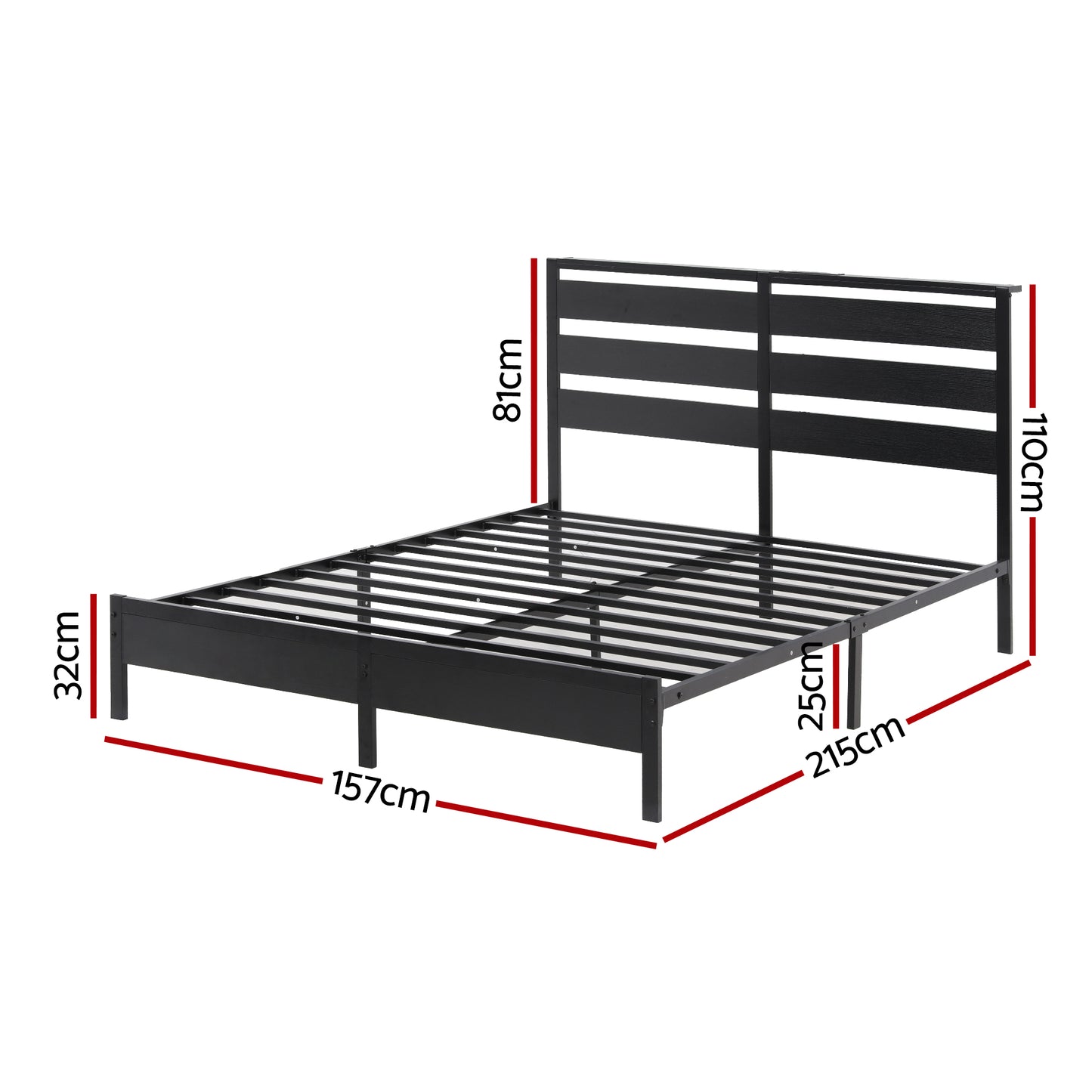 Queen Bed Frame Size LED Metal Bed Base with Charging Station by Artiss