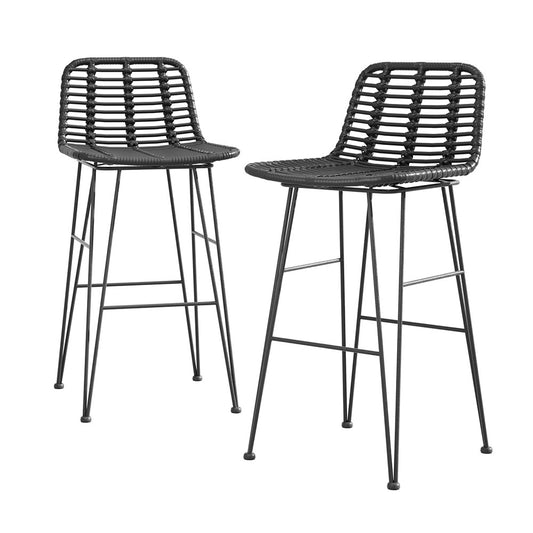 2x Outdoor Bar Stools Rattan Black By Gardeon