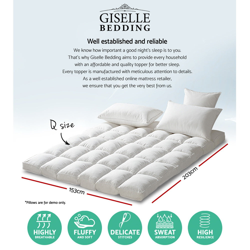 Queen Mattress Topper Pillowtop 1000GSM Microfibre Filling Protector by