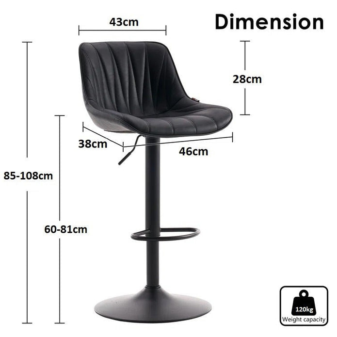 Black Modern Height Adjustable Swivel Bar Stools Upholstered Leather Barstool Kitchen Island Chairs with Metal Frame (Set of 2) By SERENITà