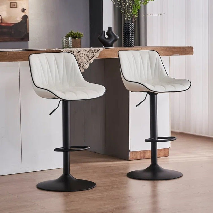 SERENITà White Modern Height Adjustable Swivel Bar Stools Upholstered Leather Barstool Kitchen Island Chairs with Metal Frame (Set of 2) By SERENITà