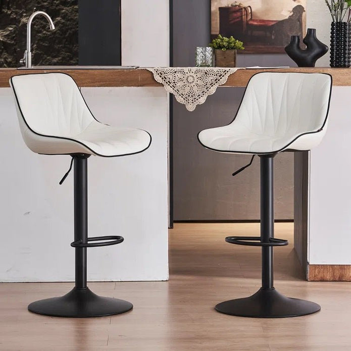 SERENITà White Modern Height Adjustable Swivel Bar Stools Upholstered Leather Barstool Kitchen Island Chairs with Metal Frame (Set of 2) By SERENITà