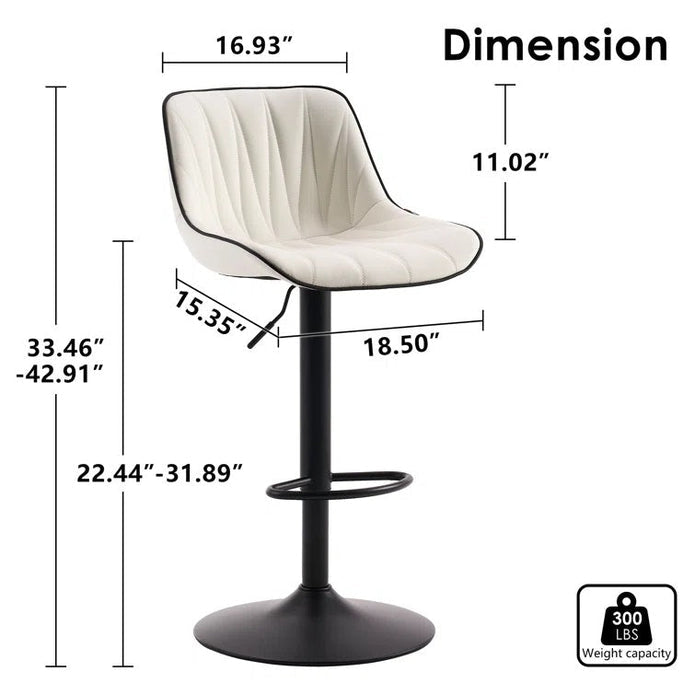 SERENITà White Modern Height Adjustable Swivel Bar Stools Upholstered Leather Barstool Kitchen Island Chairs with Metal Frame (Set of 2) By SERENITà