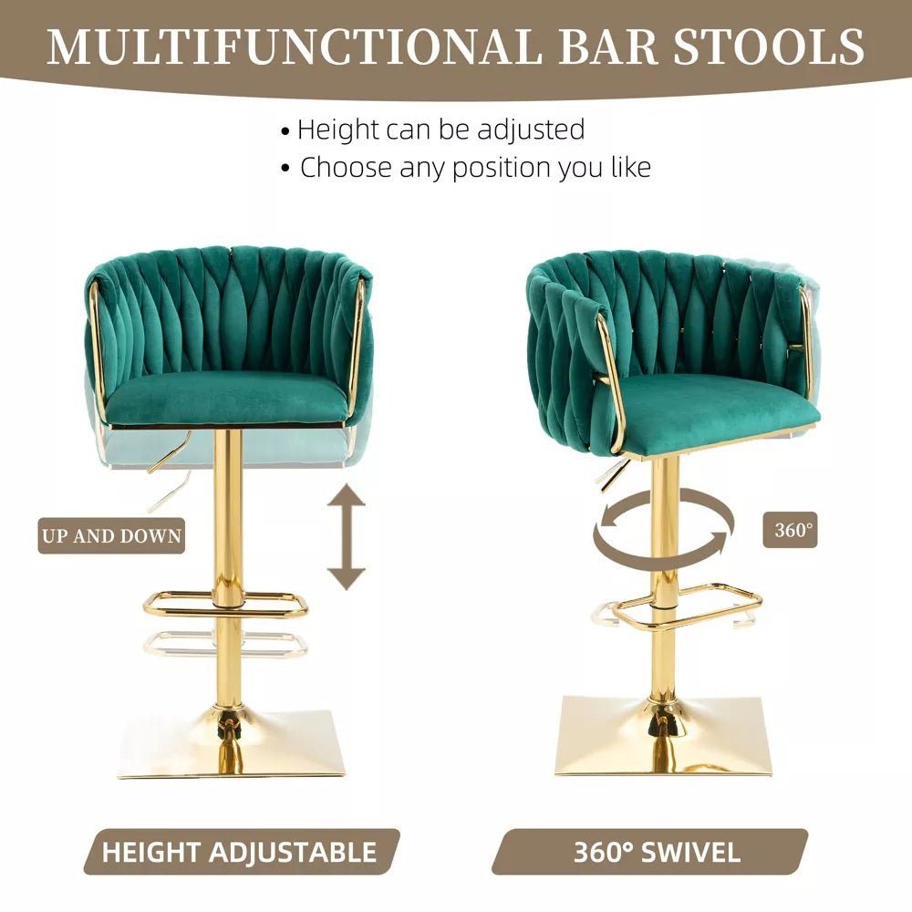 SERENITà Modern Velvet Breakfast Bar Stools Swivel Barstools Adjustable Counter Stools with Backrest Set of 2 Emarald Green