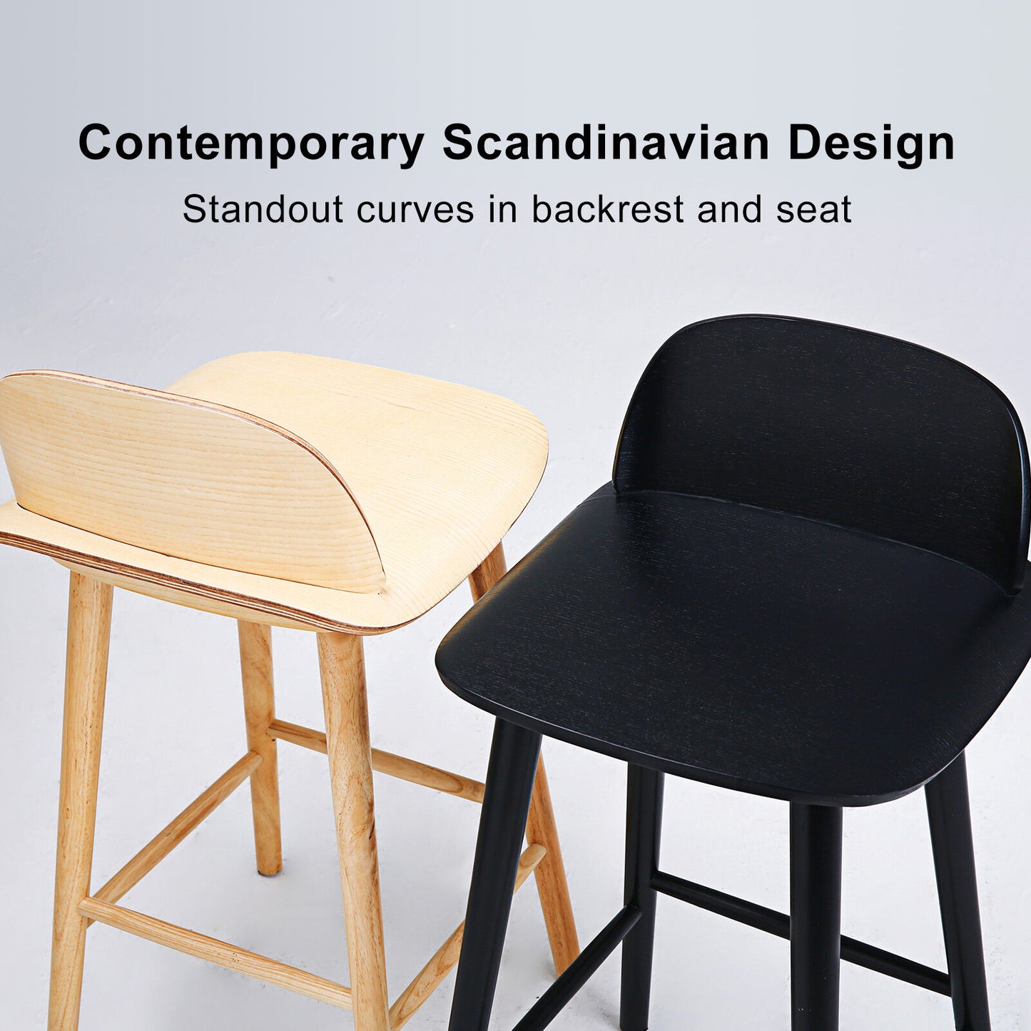 Wooden Bar Stool Dining Chair Ash Wood ELISE 65cm BLACK