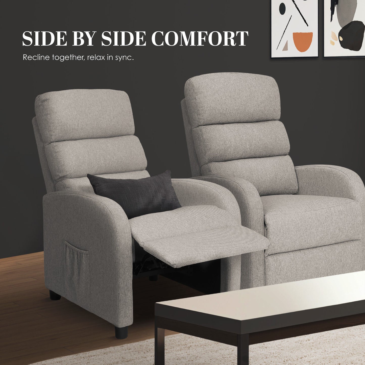 Home Recliner Chair - Linen Fabric Sofa Lounge Armchair SHILOH GREY