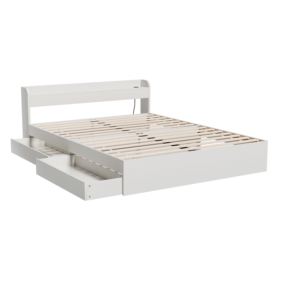 Queen Bed Frame Size Mattress Base wtih Charging Ports 2 Storage Drawers by Artiss