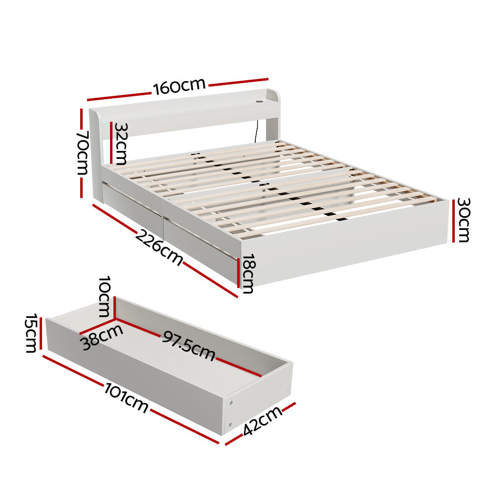 Queen Bed Frame Size Mattress Base wtih Charging Ports 2 Storage Drawers by Artiss