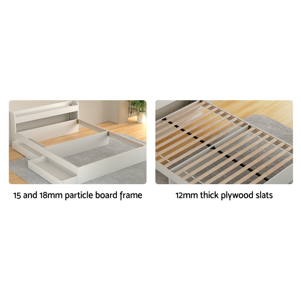 Queen Bed Frame Size Mattress Base wtih Charging Ports 2 Storage Drawers by Artiss