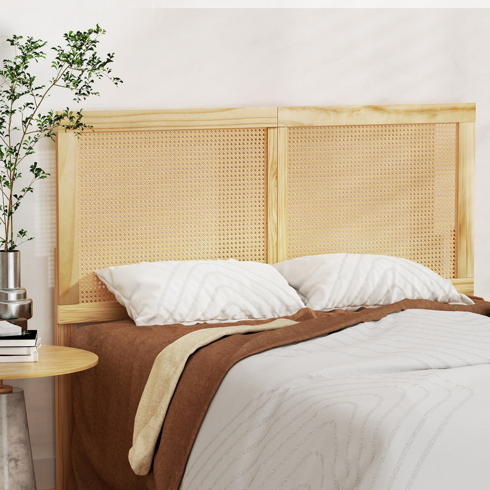 Queen Bed Frame  Size with Rattan Headboard Wooden Bed Base BRUNO by Artiss