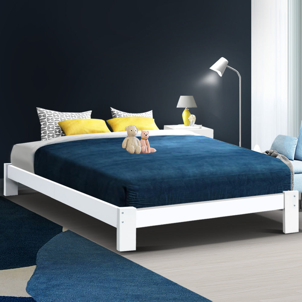 Queen Bed Frame Size Wooden White JADE by Artiss