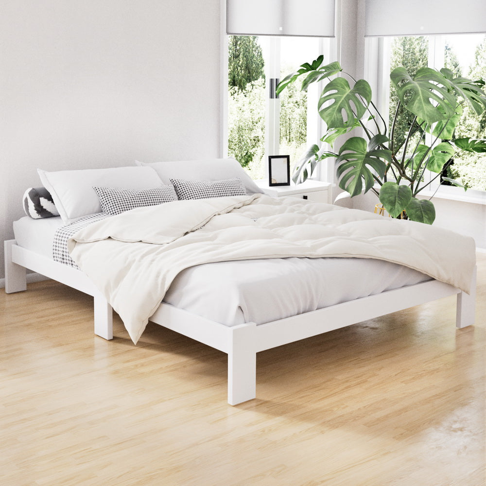 Queen Bed Frame Size Wooden White JADE by Artiss