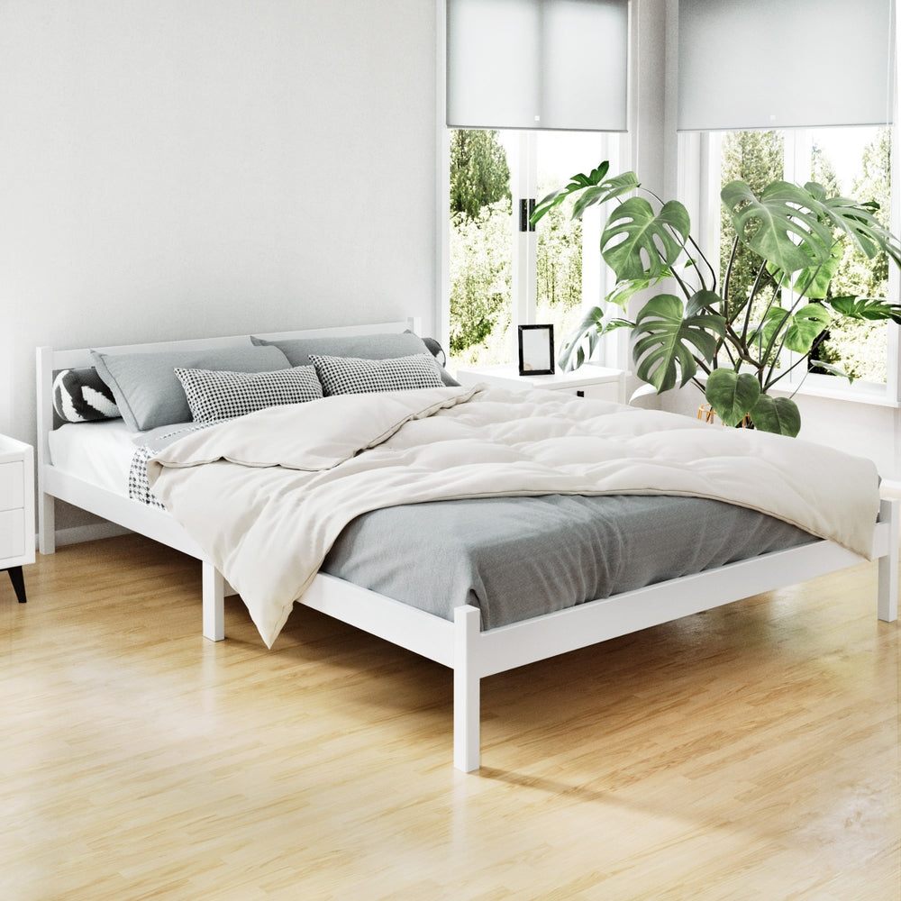 Queen Bed Frame Size Wooden White SOFIE by Artiss