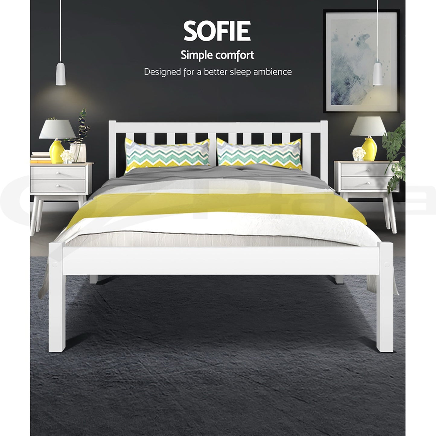 Queen Bed Frame Size Wooden White SOFIE by Artiss