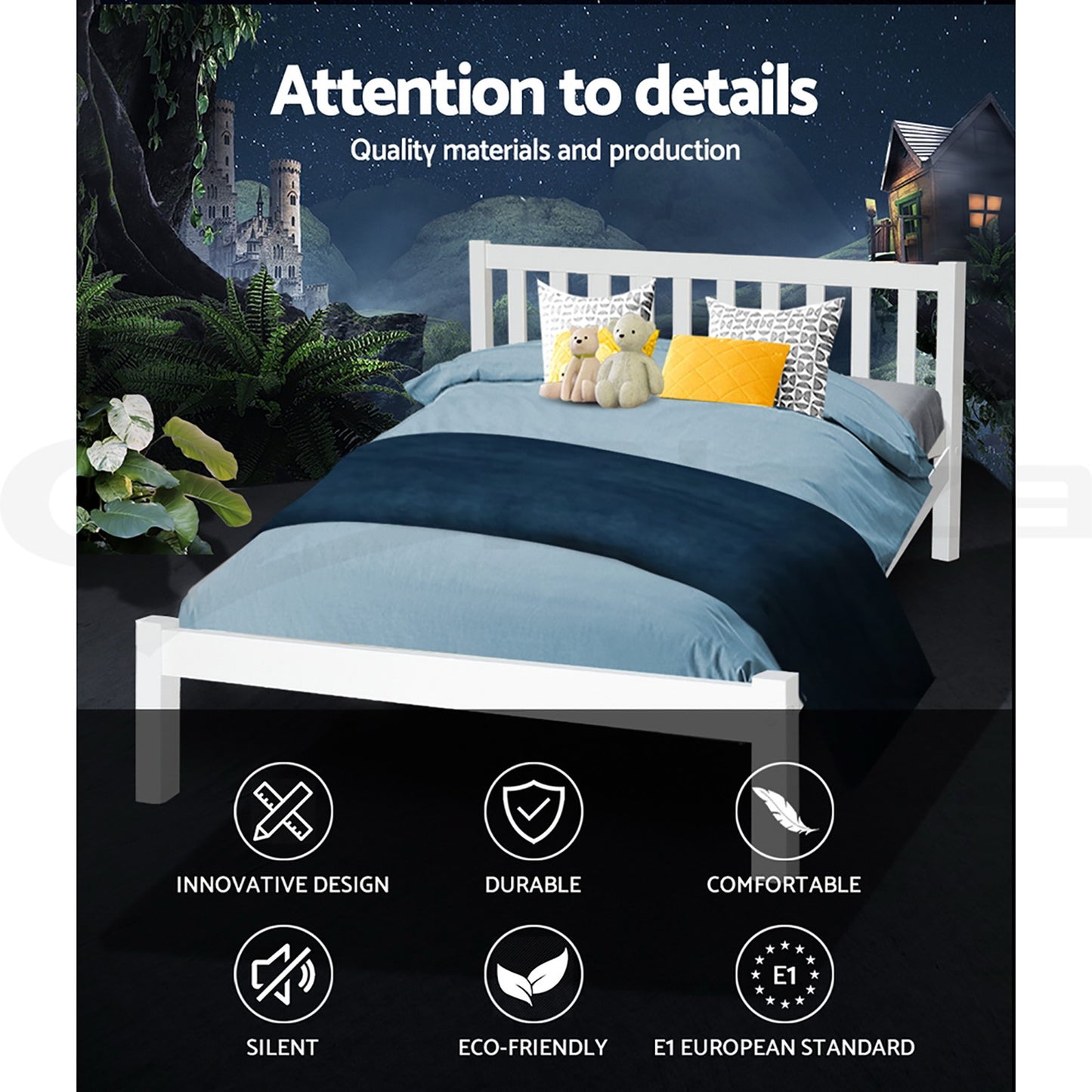 Queen Bed Frame Size Wooden White SOFIE by Artiss