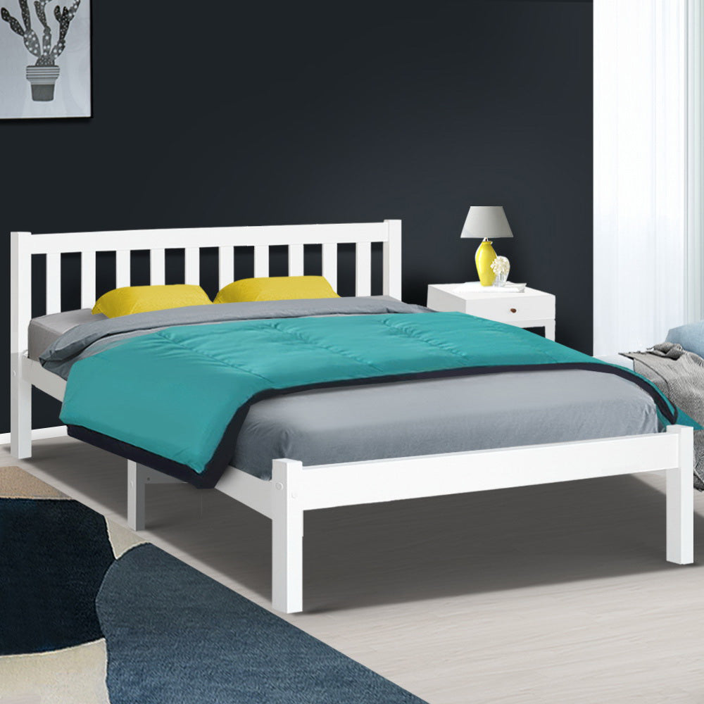 Queen Bed Frame Size Wooden White SOFIE by Artiss