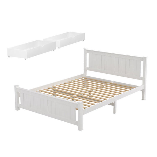 Queen Bed Frame Size Wooden Platform with 2 Storage Drawers White RIO by Artiss