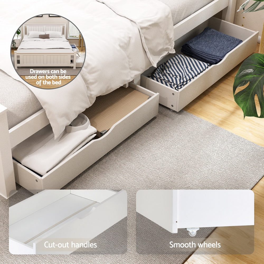 Queen Bed Frame Size Wooden Platform with 2 Storage Drawers White RIO by Artiss