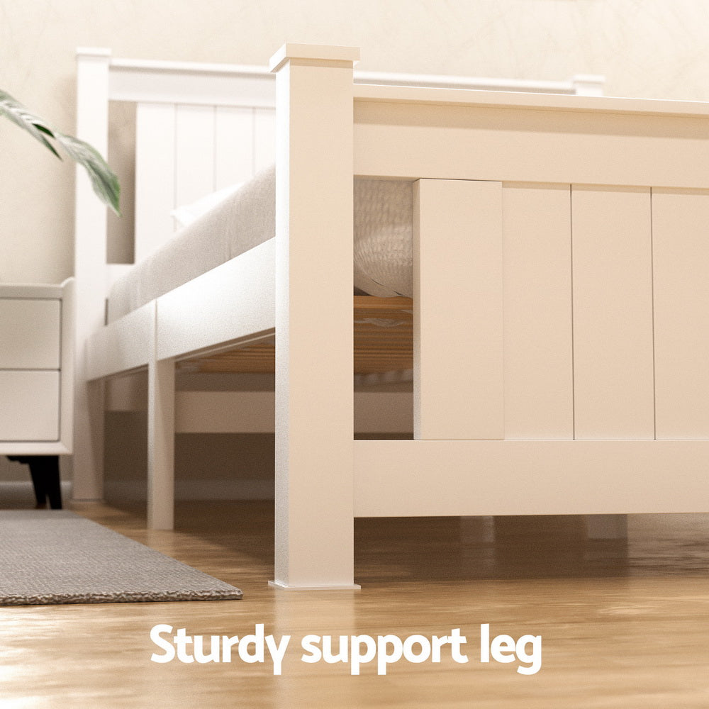 Queen Bed Frame Size Wooden Platform with 2 Storage Drawers White RIO by Artiss