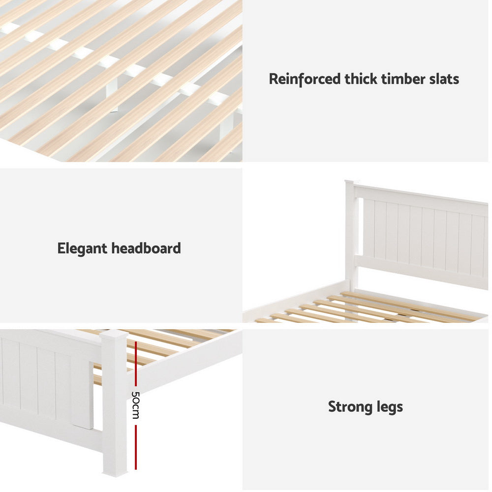 Queen Bed Frame Size Wooden Platform with 2 Storage Drawers White RIO by Artiss