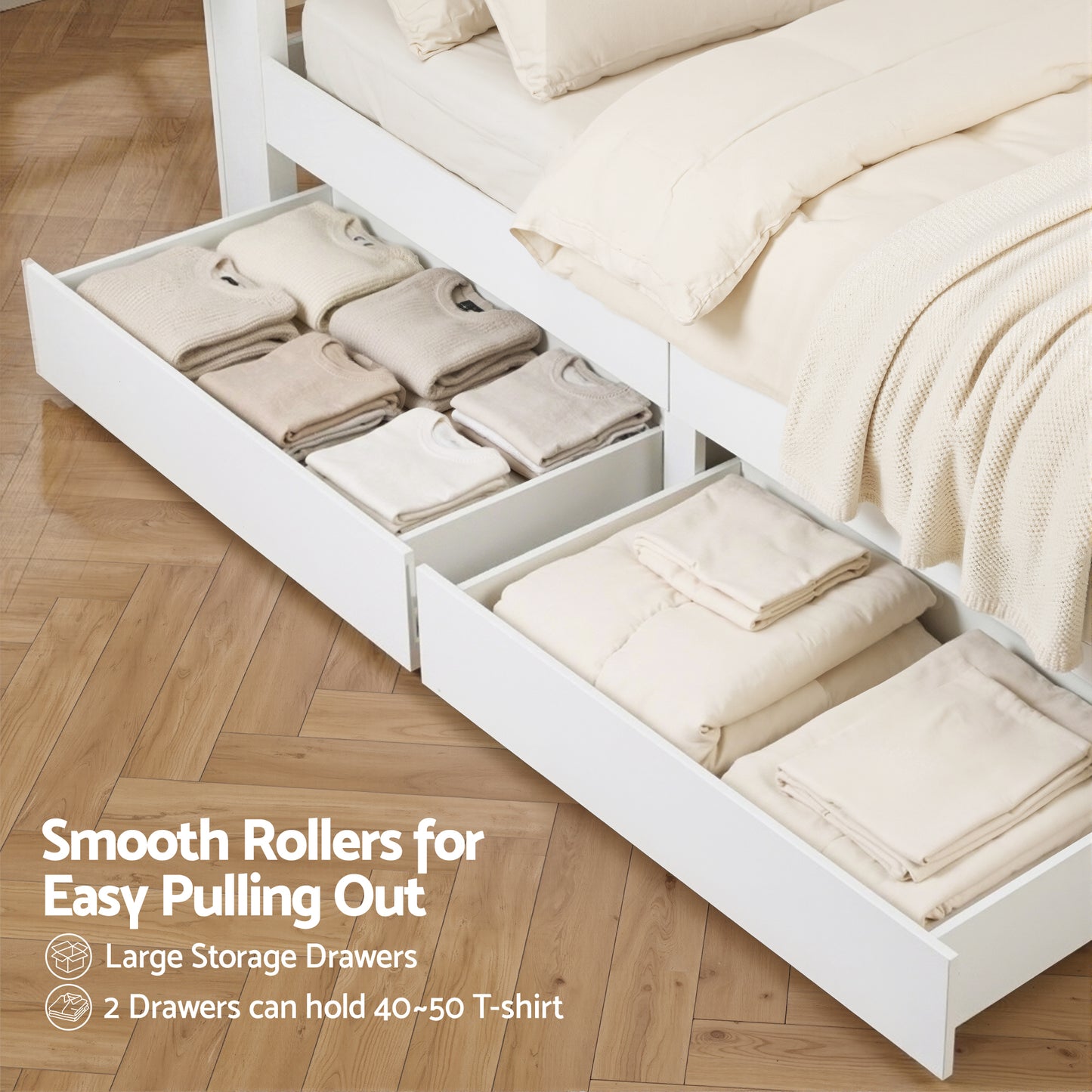 Queen Bed Frame with Storage Drawers White Platform Bedframe with Bookcase Headboard Charging Station Led Light by Artiss