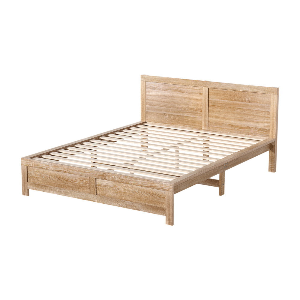 Queen Bed Frame Size Wooden Acacia Wood OATMEAL by Artiss