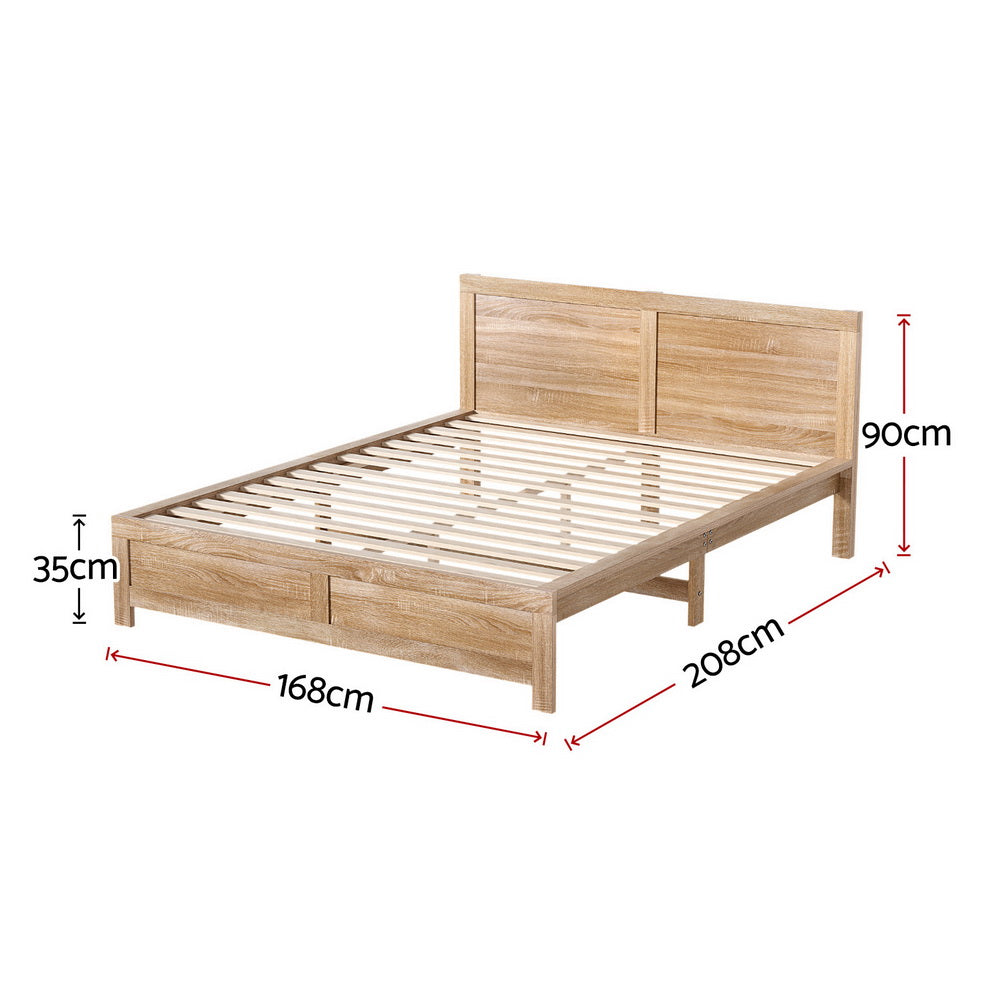 Queen Bed Frame Size Wooden Acacia Wood OATMEAL by Artiss