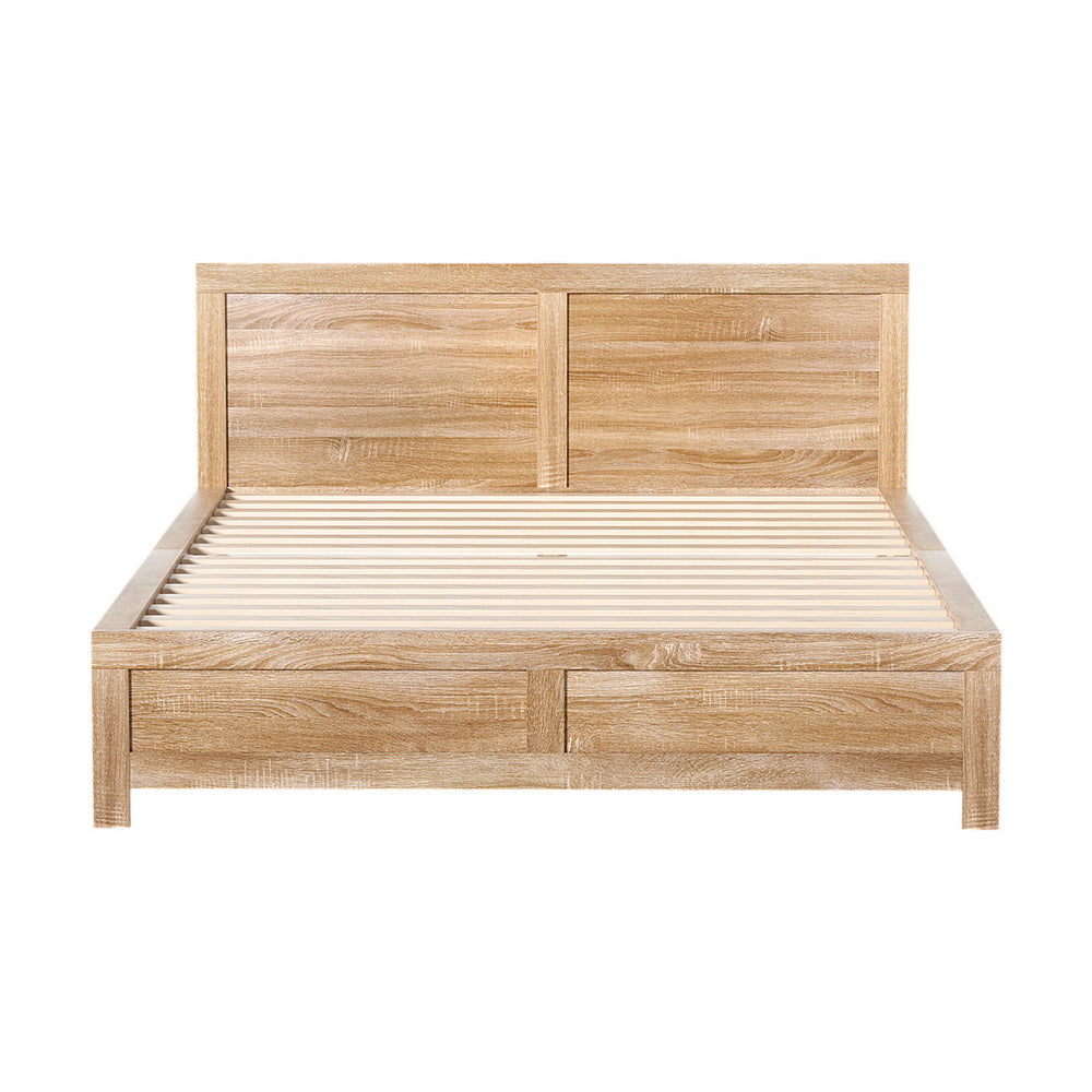 Queen Bed Frame Size Wooden Acacia Wood OATMEAL by Artiss