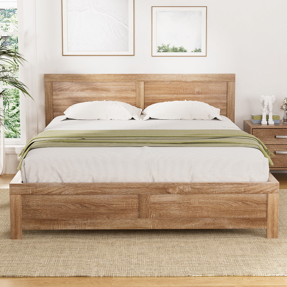 Queen Bed Frame Size Wooden Acacia Wood OATMEAL by Artiss