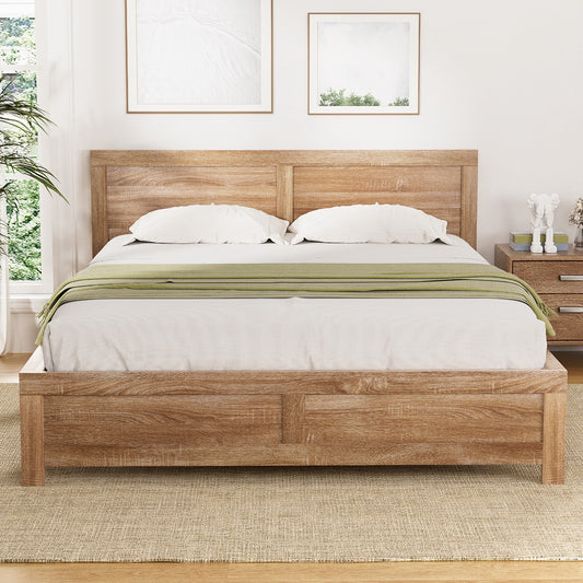 Queen Bed Frame Size Wooden Acacia Wood OATMEAL by Artiss