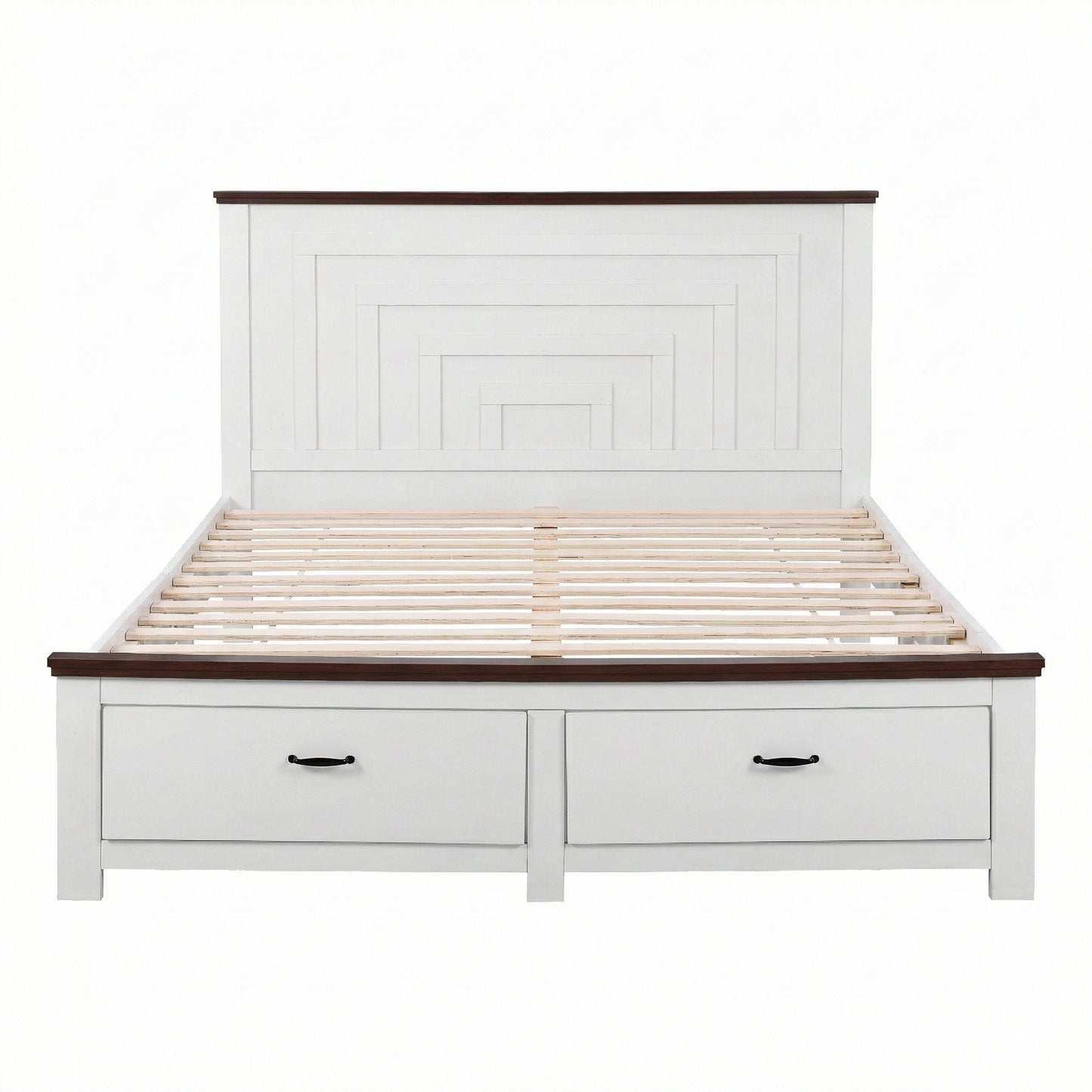 Queen Wooden Bed Frame with 2 Drawer Platform Bed with 108cm Solid High Headboard White Bed Base for Bedroom Easy Assembly by Artiss
