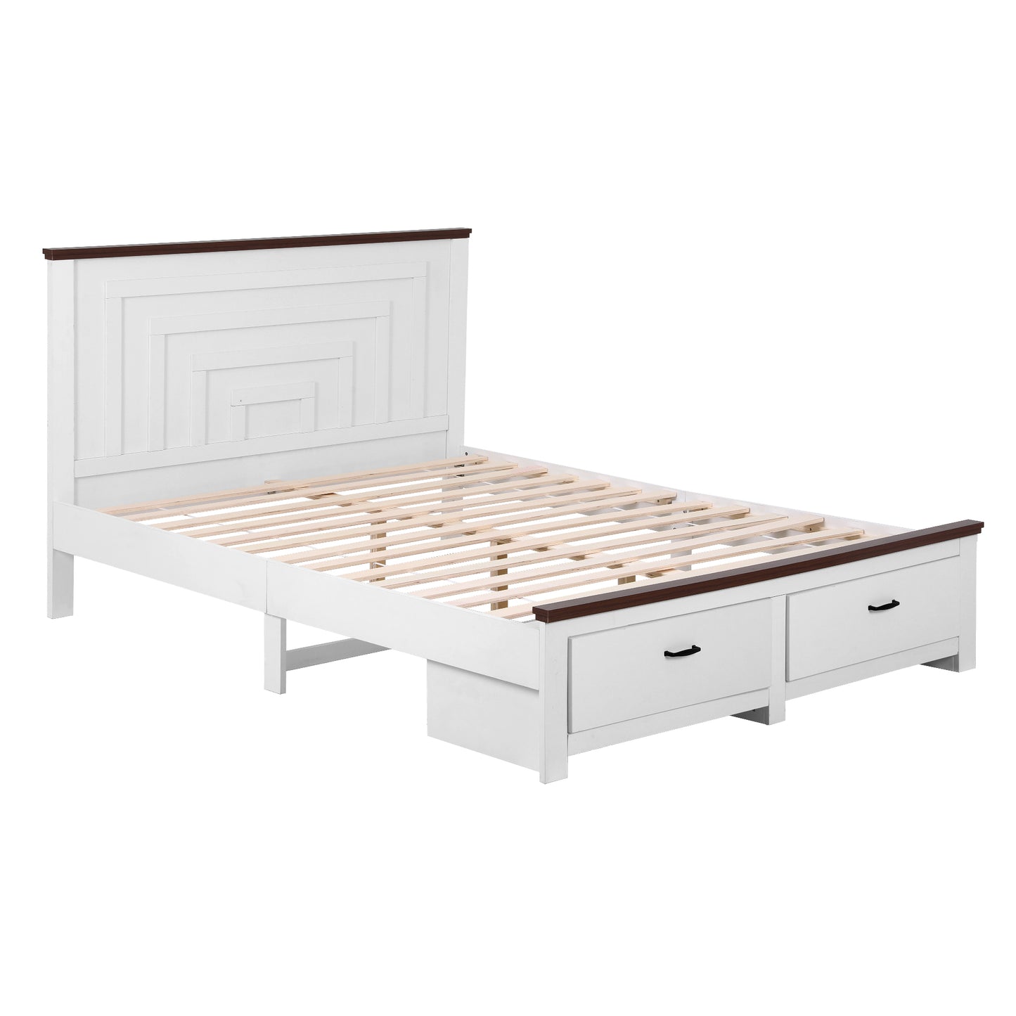Queen Wooden Bed Frame with 2 Drawer Platform Bed with 108cm Solid High Headboard White Bed Base for Bedroom Easy Assembly by Artiss