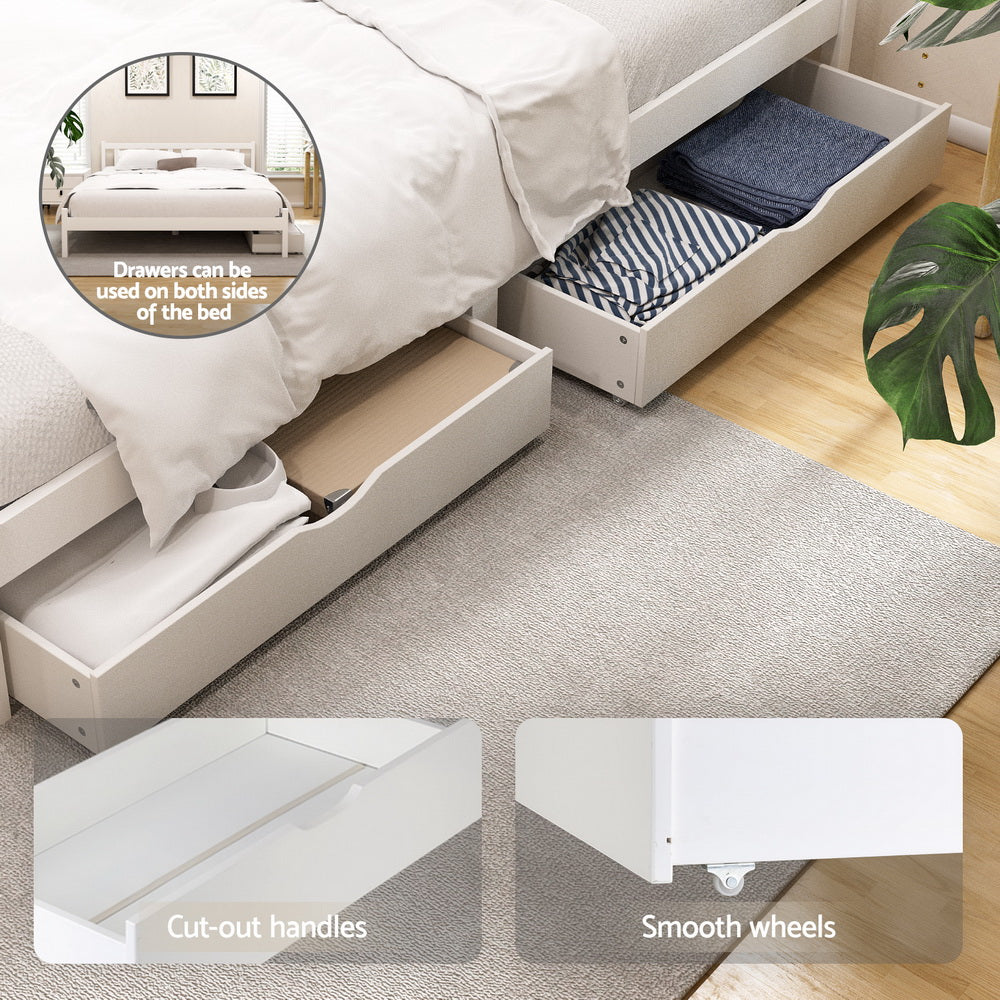 Queen Bed Frame Size Wooden Platform with 2 Storage Drawers White by Artiss