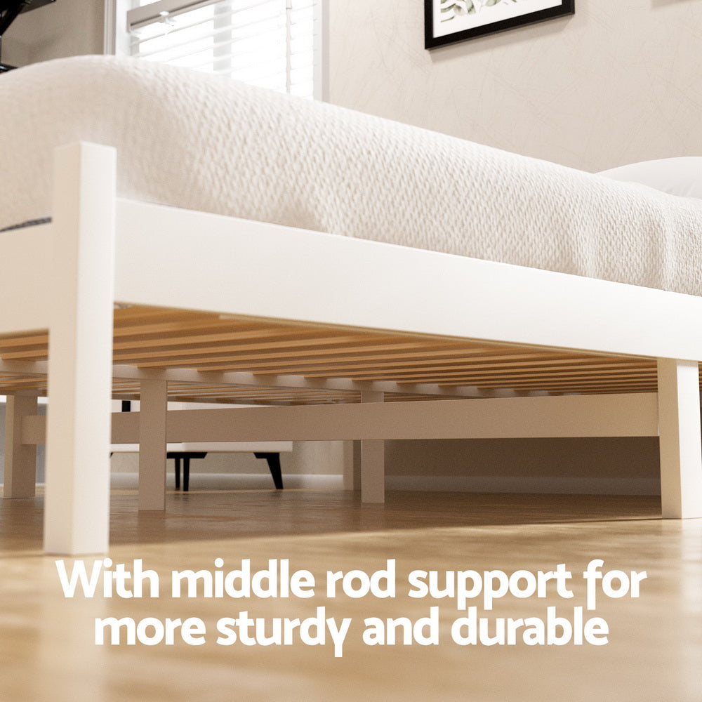 Queen Bed Frame Size Wooden Platform with 2 Storage Drawers White by Artiss