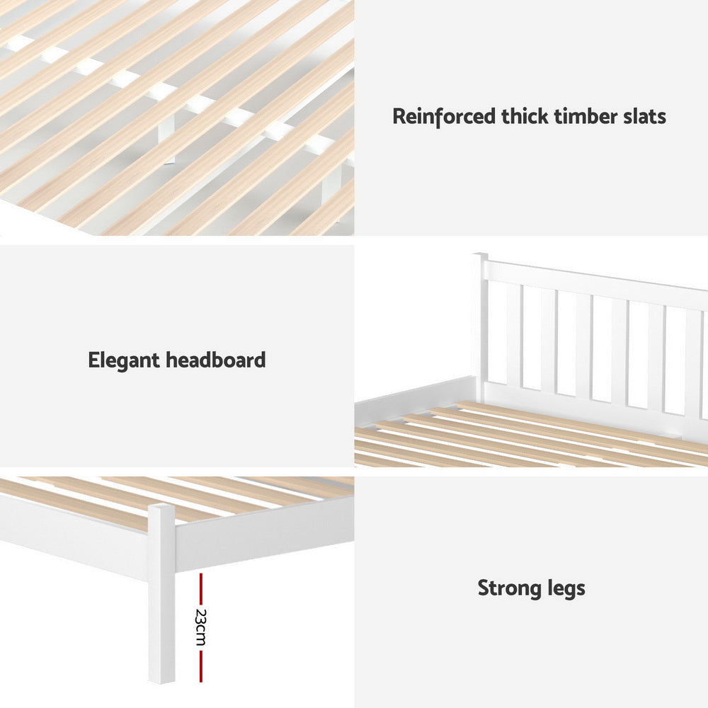 Queen Bed Frame Size Wooden Platform with 2 Storage Drawers White by Artiss