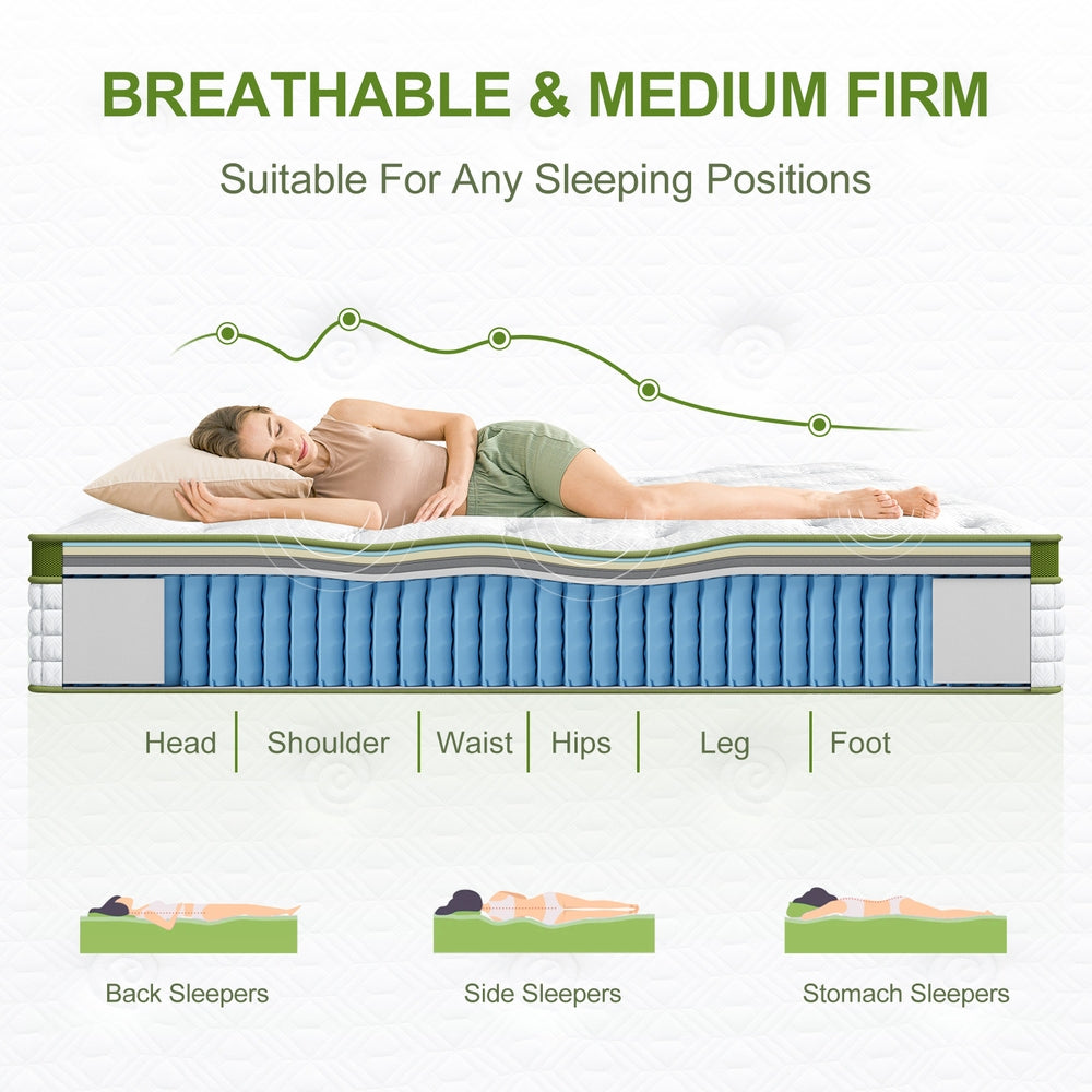 Queen BedStory 30cm Hybrid Mattress Cooling Gel Memory Foam 5 Zone Pocket Spring Bed Temperature Regulating
