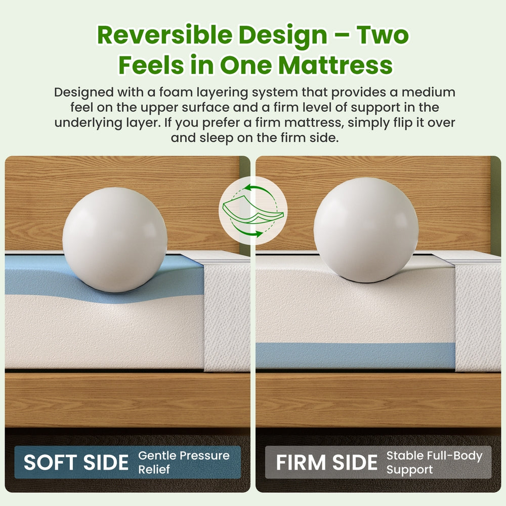 20cm Queen Reversible Gel Memory Foam Mattress BedStory Medium Soft & Firm